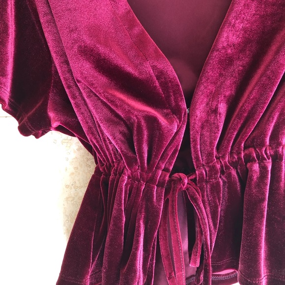 Urban Outfitters Velvet Flutter Sleeve Deep-V Top (Medium) - Picture 3 of 4
